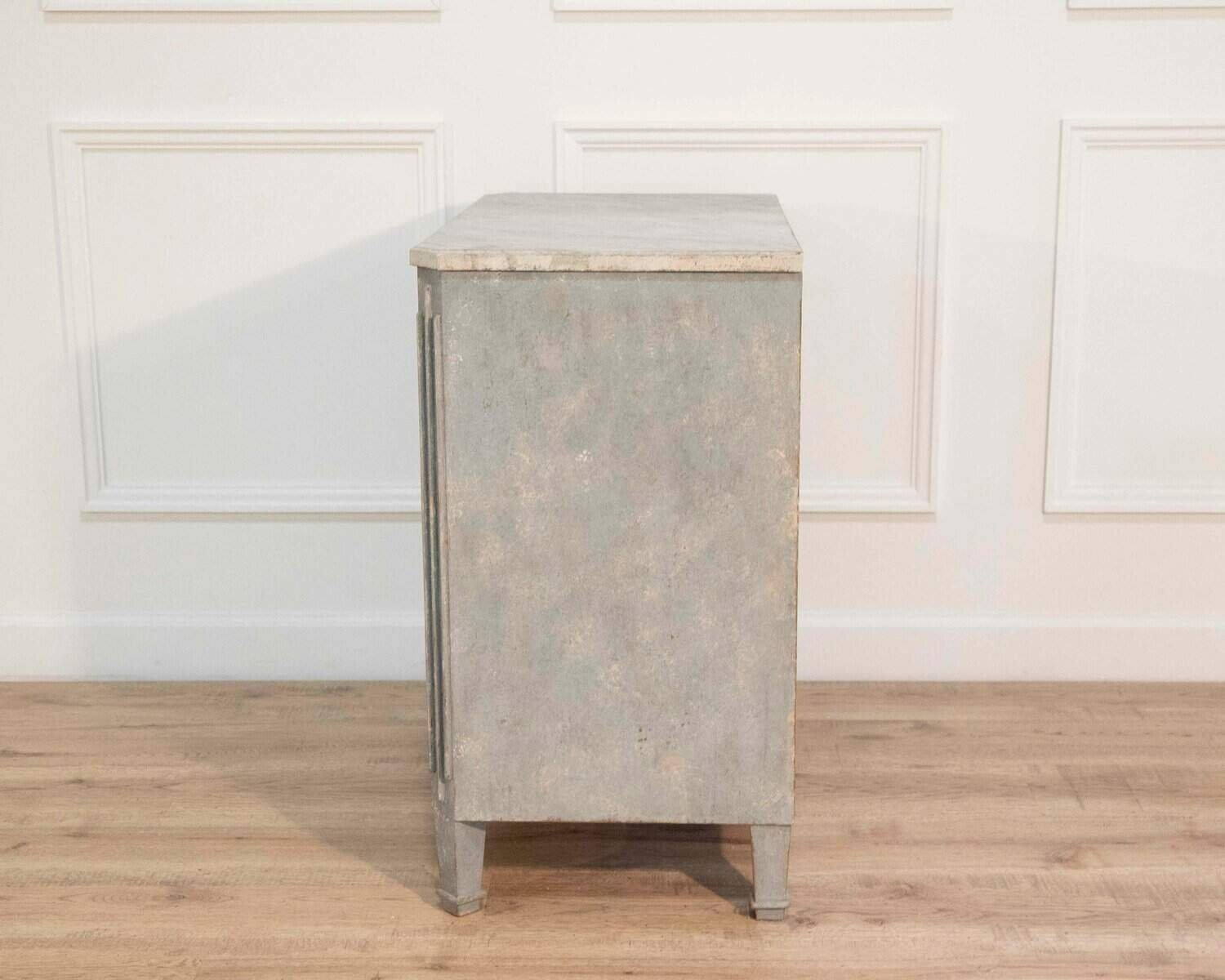Swedish Gustavian-Style Blue Chest of Drawers with Faux Marble Top, Circa 1890–1900 - JAA