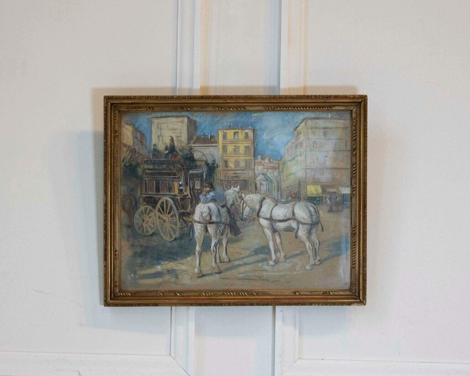 The Place Pigalle Omnibus, Paris, Early 20th Century — Gouache Enhanced Drawing by Bertrand Rasmussen - JAA