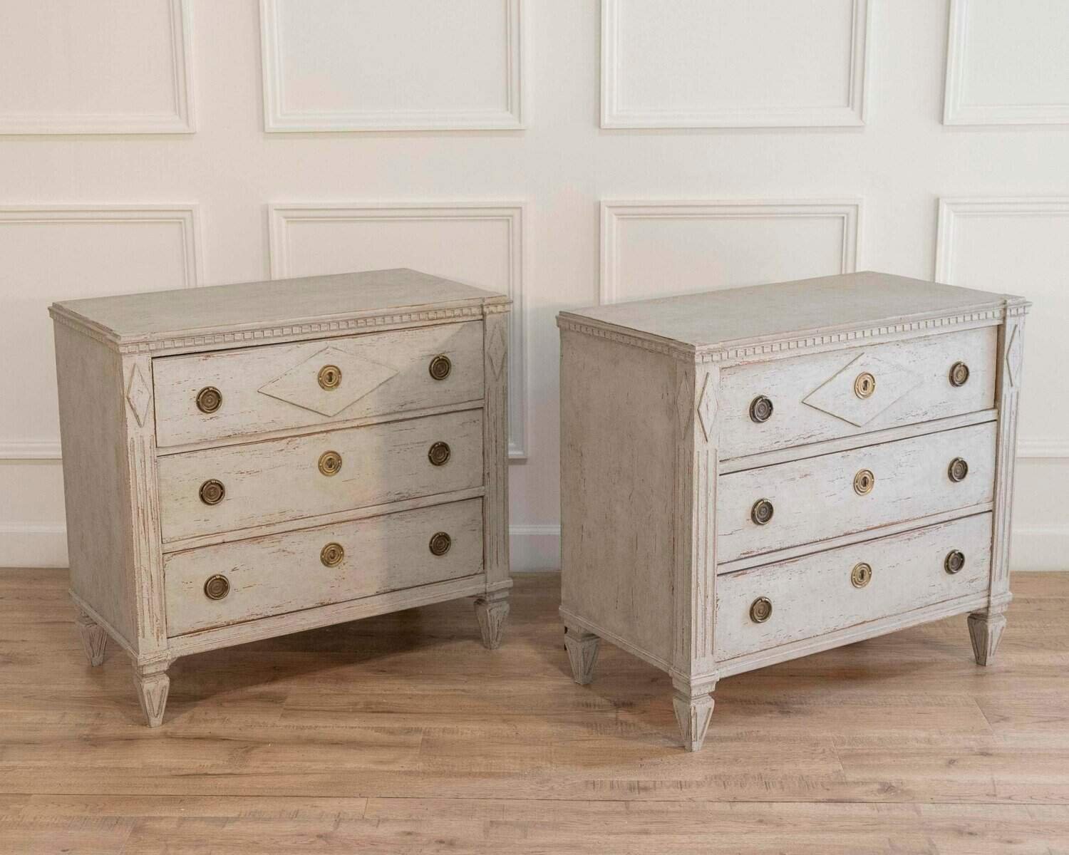 Pair of Swedish Carved and Painted Chests — Gustavian Revival - JAA