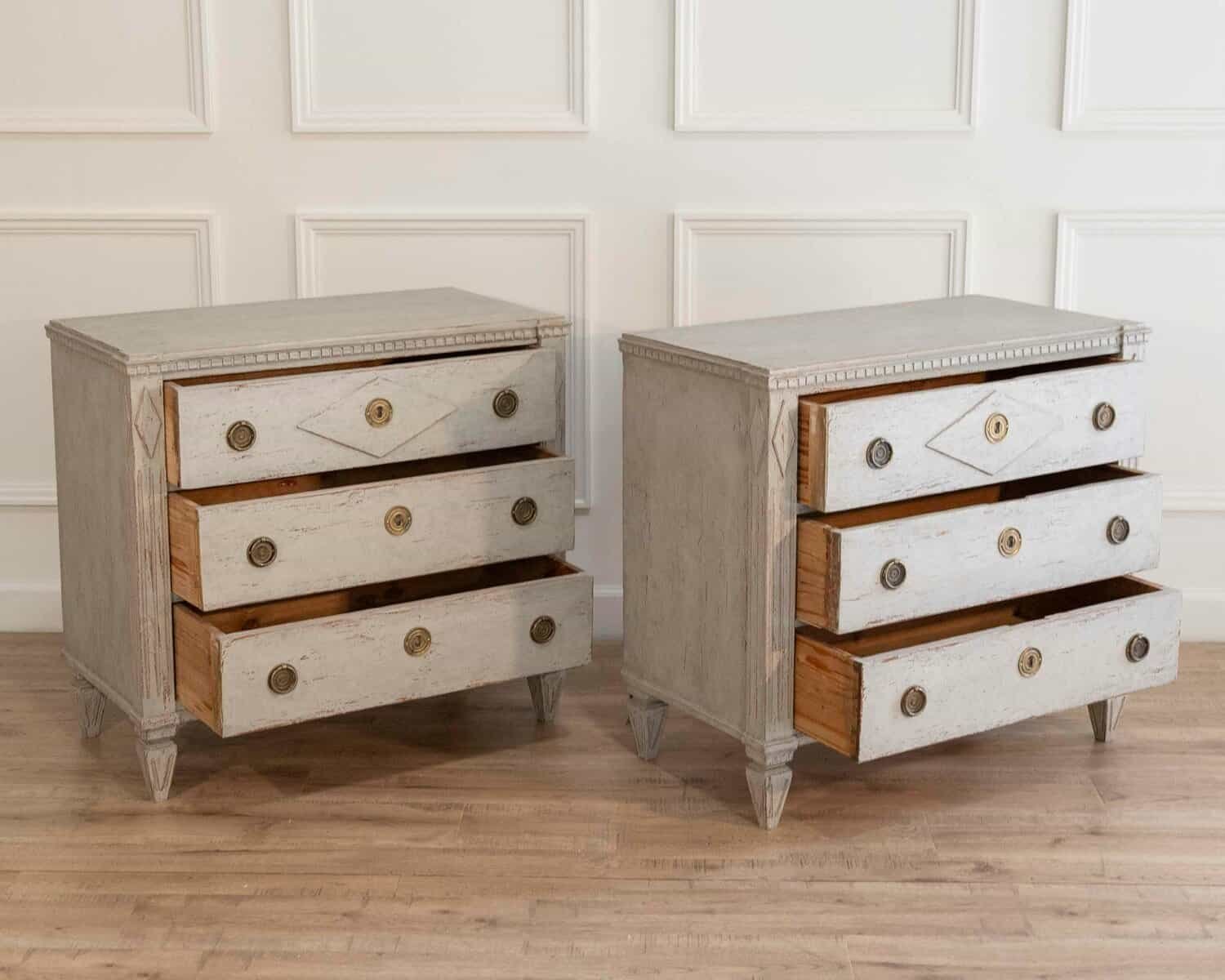 Pair of Swedish Carved and Painted Chests — Gustavian Revival - JAA
