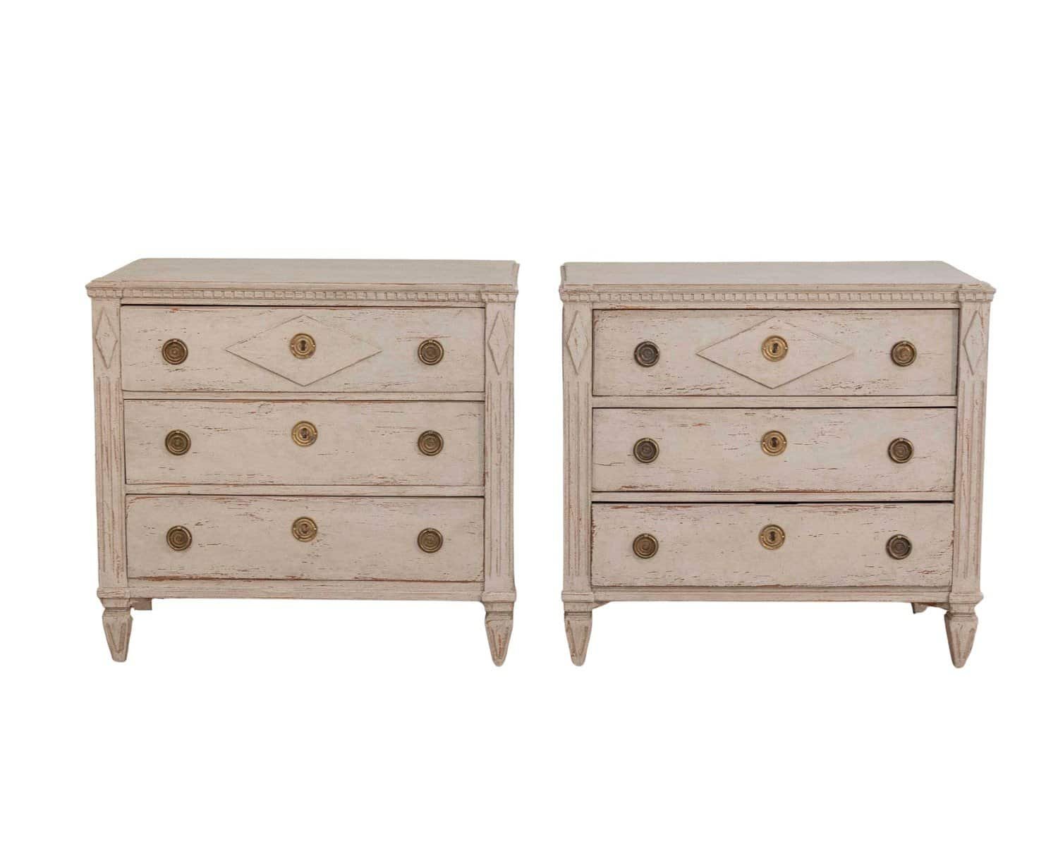 Pair of Swedish Carved and Painted Chests — Gustavian Revival