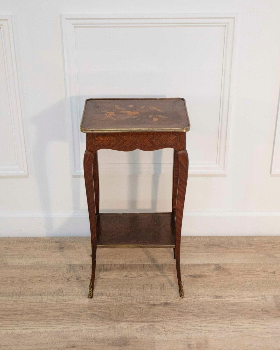 Small Louis XV–Style Marquetry Side Table with Floral Inlay, France - JAA