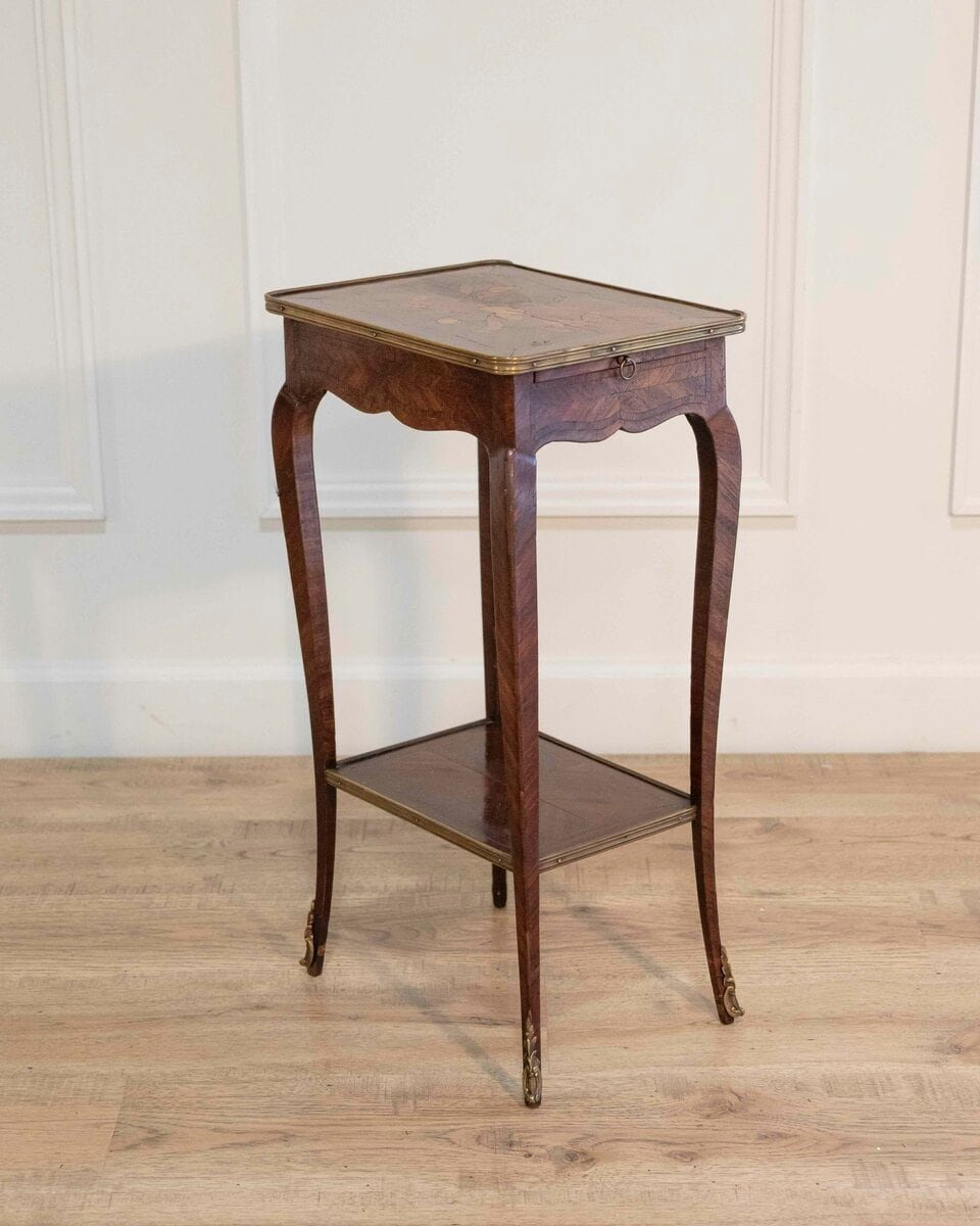 Small Louis XV–Style Marquetry Side Table with Floral Inlay, France - JAA