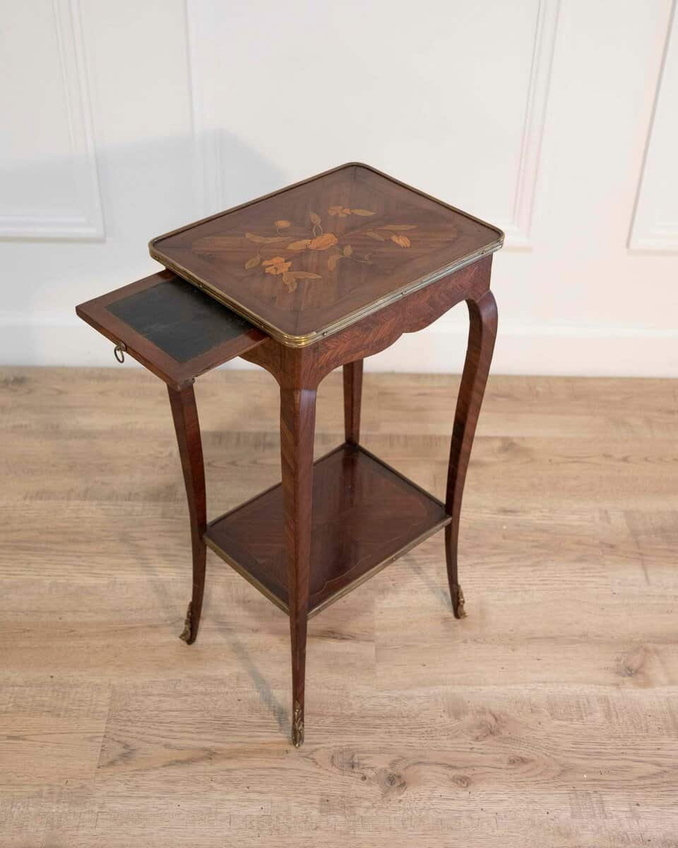 Small Louis XV–Style Marquetry Side Table with Floral Inlay, France - JAA