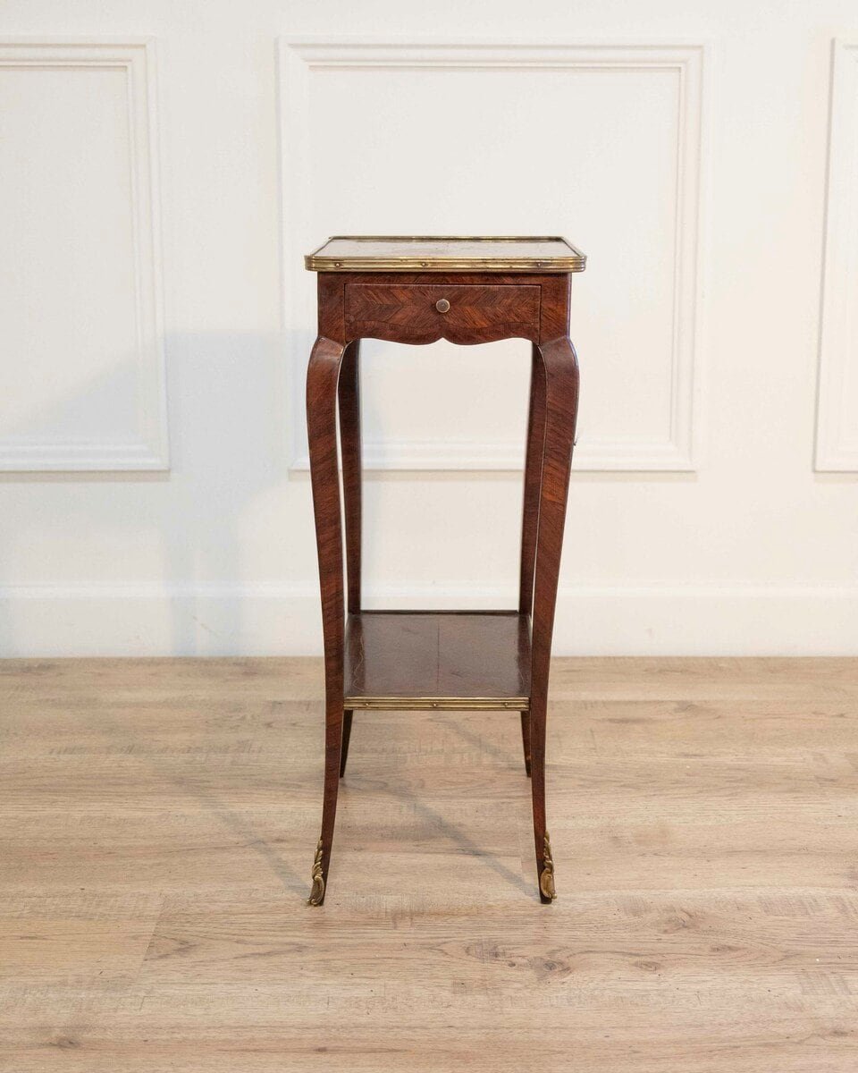 Small Louis XV–Style Marquetry Side Table with Floral Inlay, France - JAA