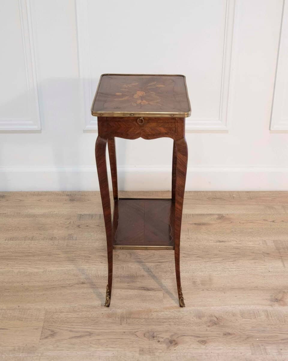 Small Louis XV–Style Marquetry Side Table with Floral Inlay, France - JAA