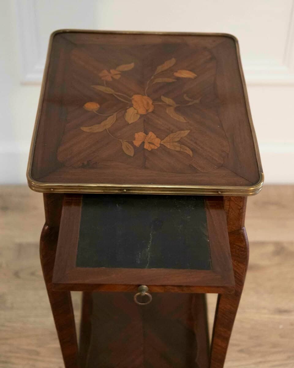 Small Louis XV–Style Marquetry Side Table with Floral Inlay, France - JAA