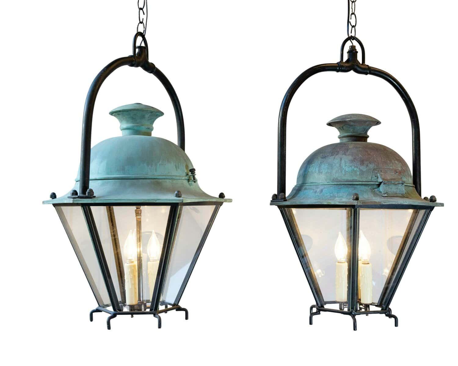 Two French Hexagonal Copper Lantern with Domed Top (Priced Each)