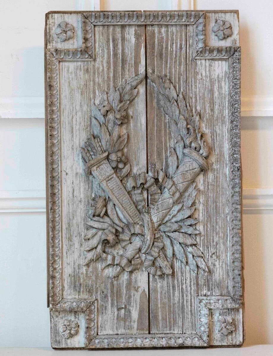French 18th Century Louis XVI Carved Wood Panel with Gardener’s Attributes - JAA