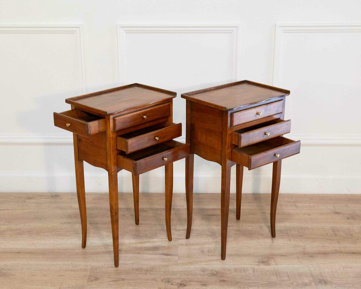 Pair of Louis XV–Style Walnut Bedside Tables with Three Drawers, France - JAA