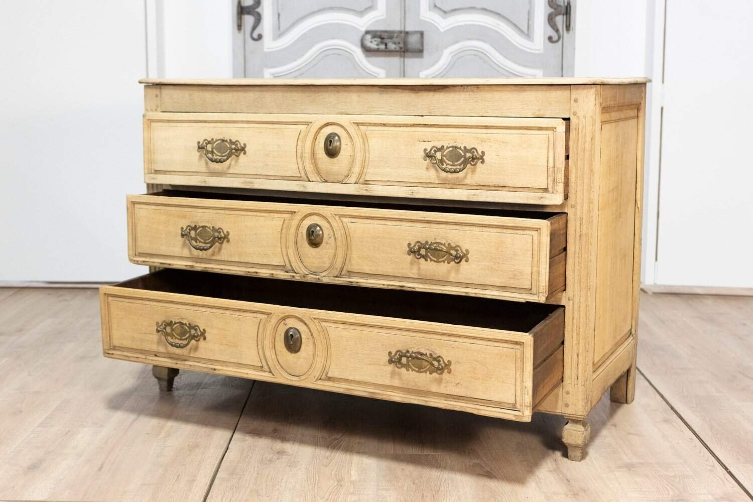 19th Century French Bleached Oak Commode - JAA