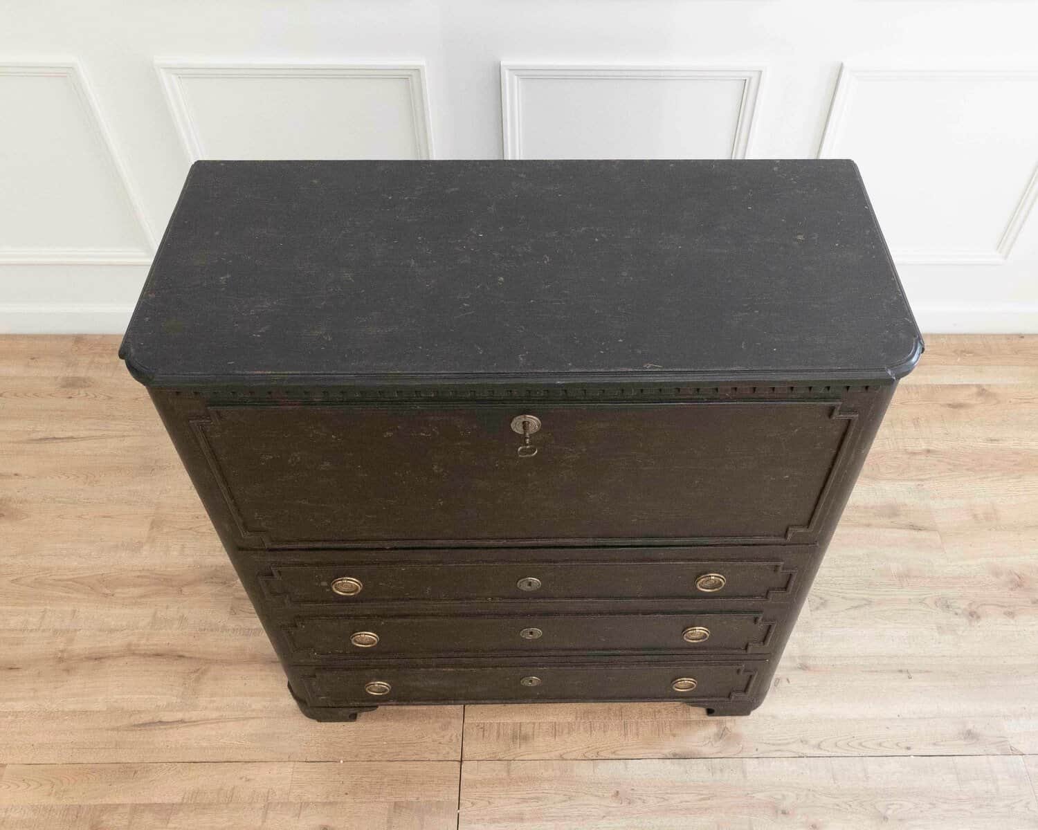 ON HOLD - Swedish Painted Bureau with Secretary Interior in Black, Mid-19th Century - JAA