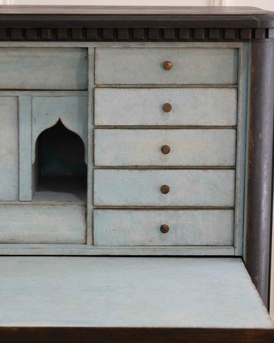 ON HOLD - Swedish Painted Bureau with Secretary Interior in Black, Mid-19th Century - JAA