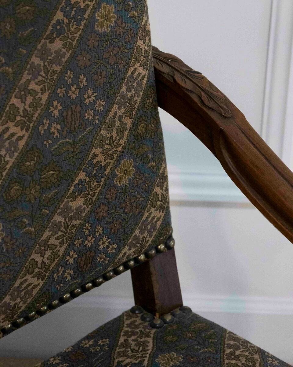 Pair of French Walnut Armchairs with X-Form Crossbars, Circa 1900 - JAA