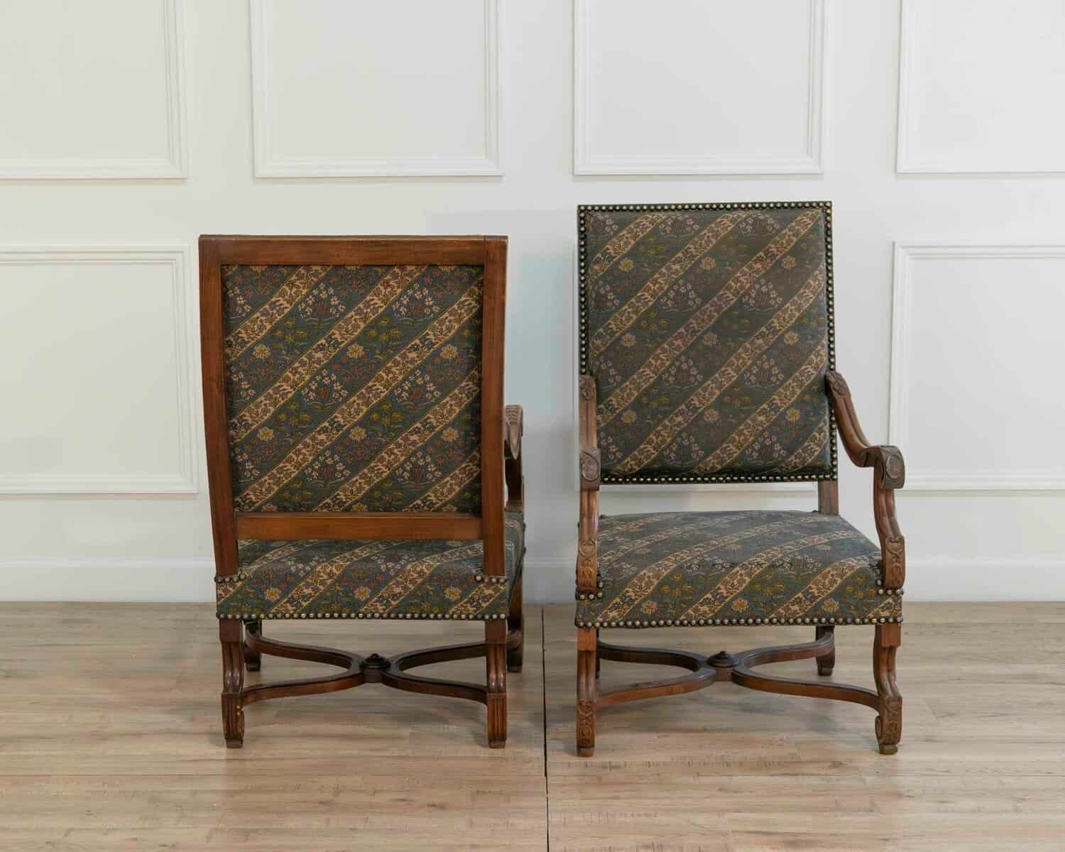 Pair of French Walnut Armchairs with X-Form Crossbars, Circa 1900 - JAA