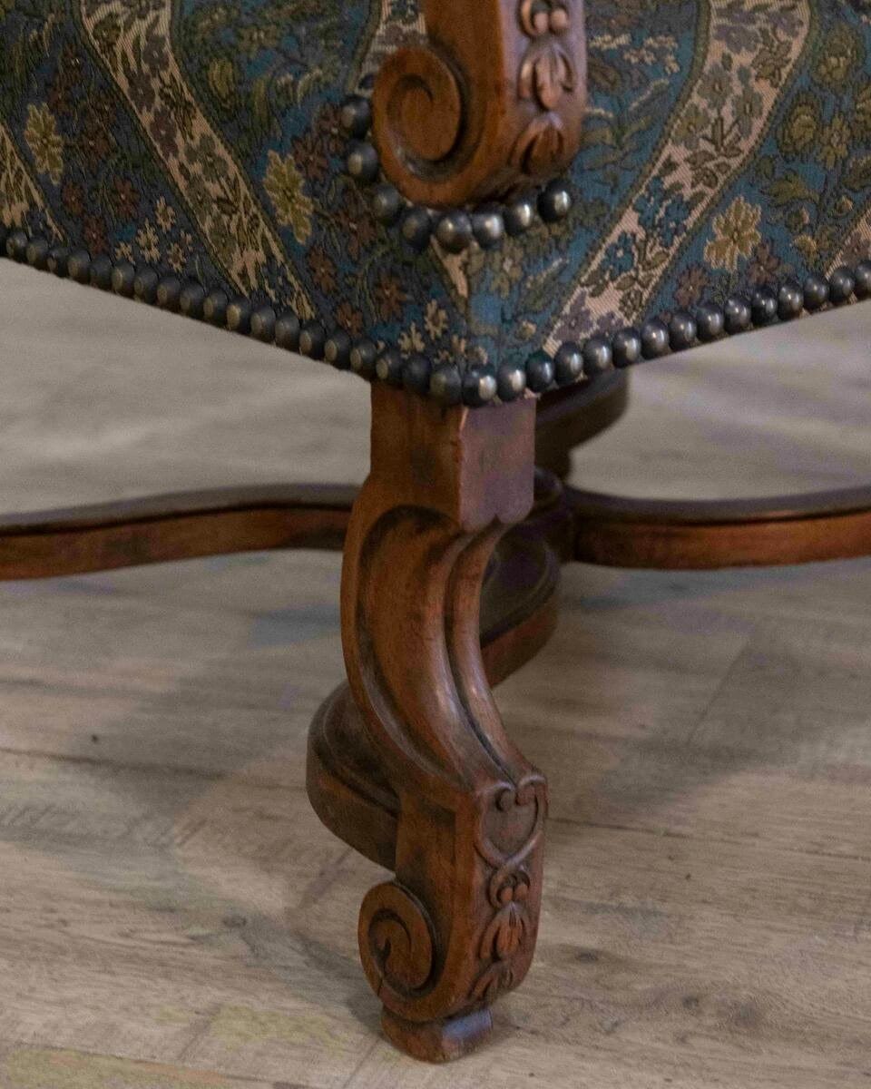 Pair of French Walnut Armchairs with X-Form Crossbars, Circa 1900 - JAA