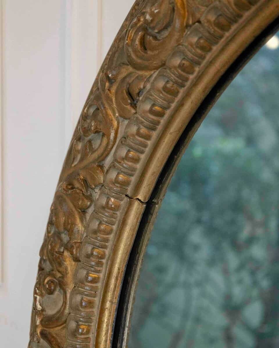 ON HOLD - Italian Giltwood Round Mirror, Finely Carved, 19th Century - JAA