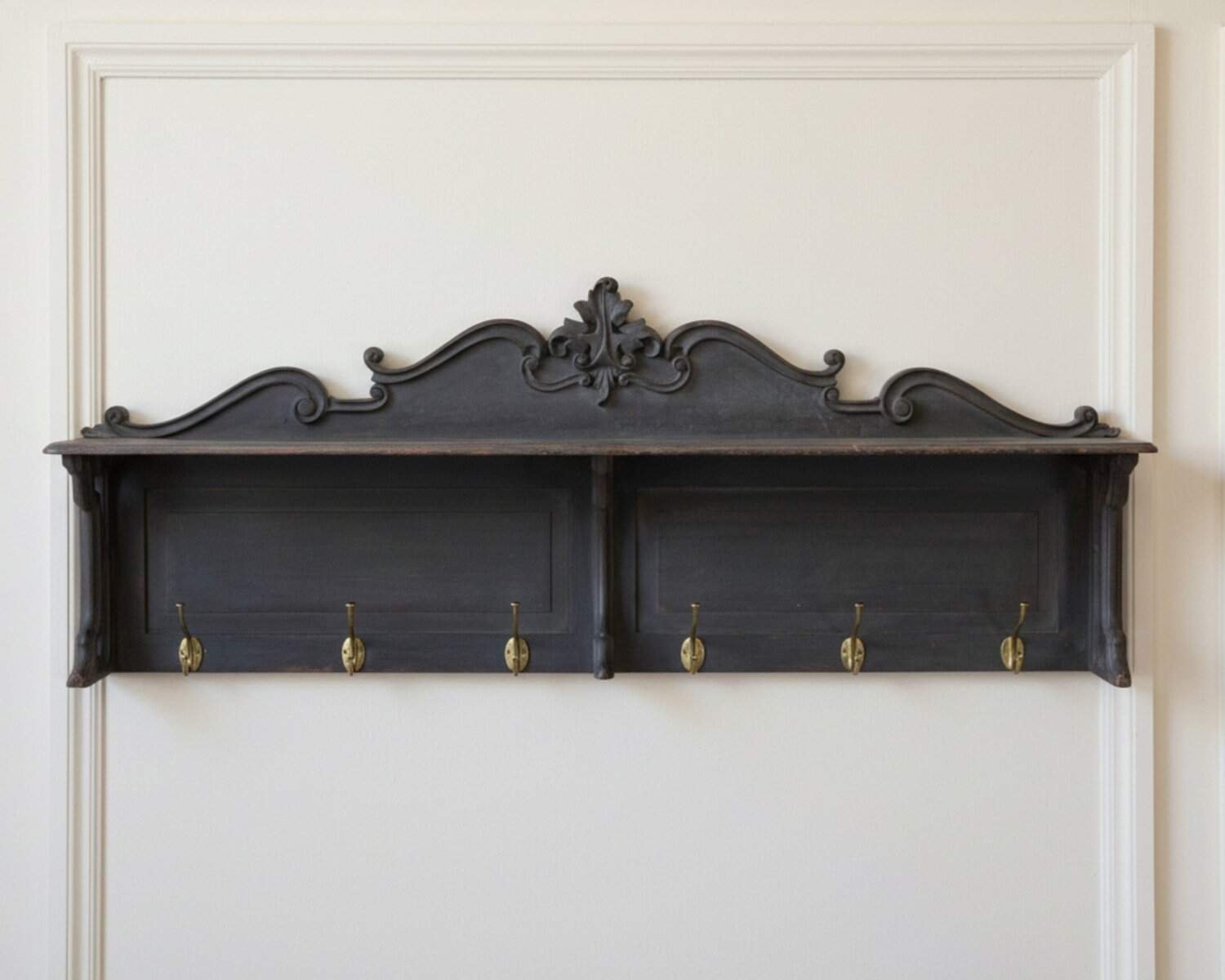 Early 20th Century Swedish Wall-Mounted Coat Rack with Brass Hooks - JAA