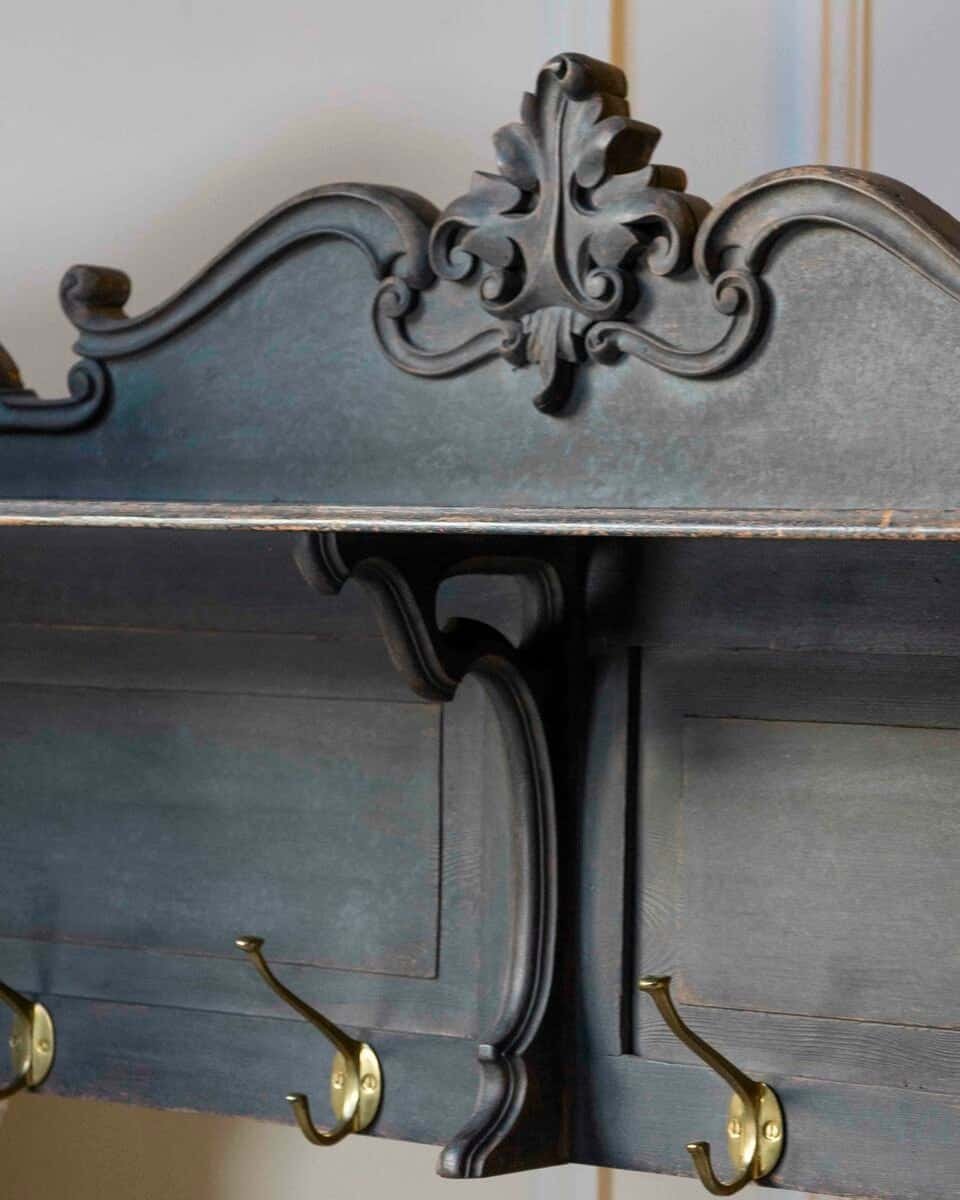 Early 20th Century Swedish Wall-Mounted Coat Rack with Brass Hooks - JAA