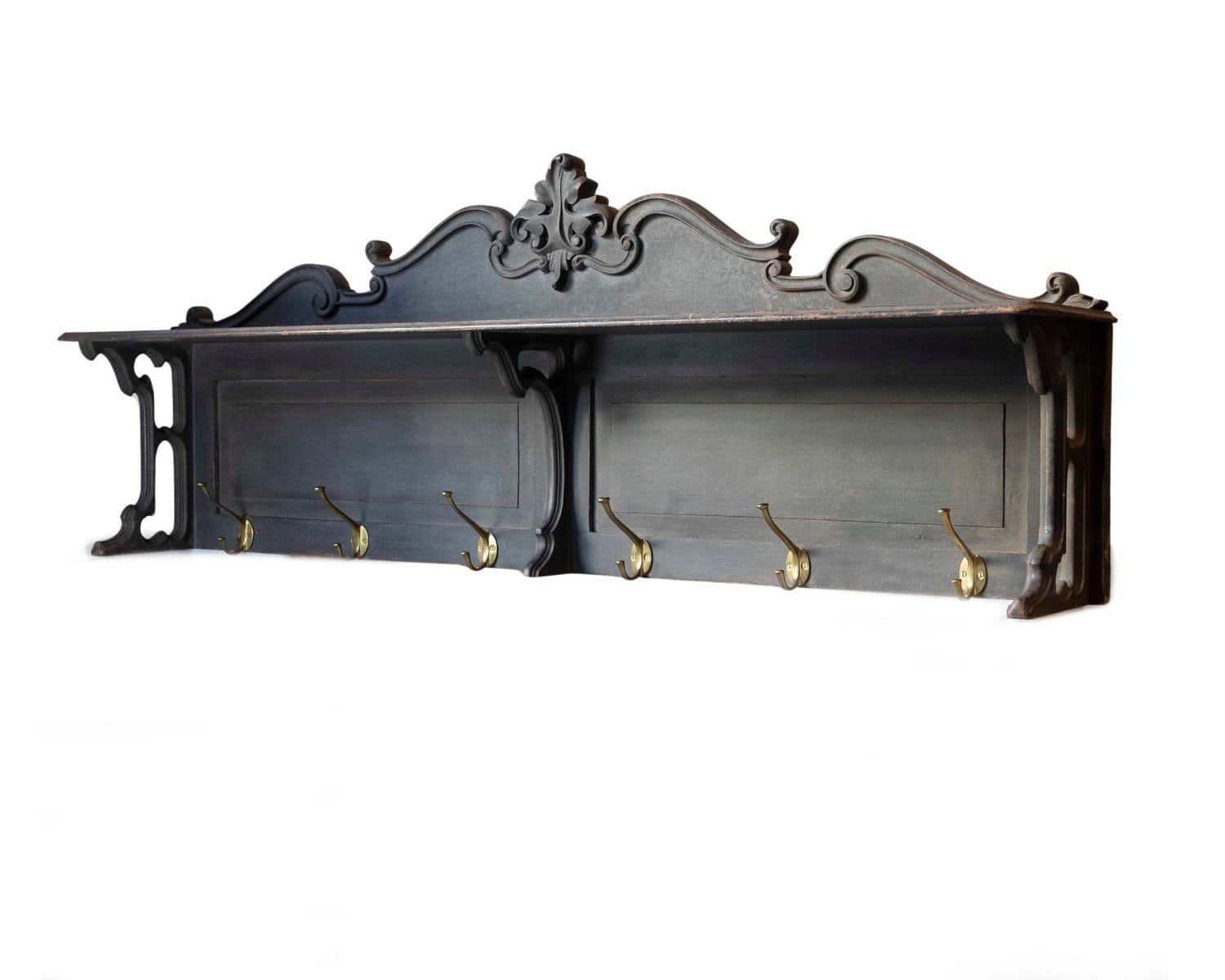 Early 20th Century Swedish Wall-Mounted Coat Rack with Brass Hooks - JAA