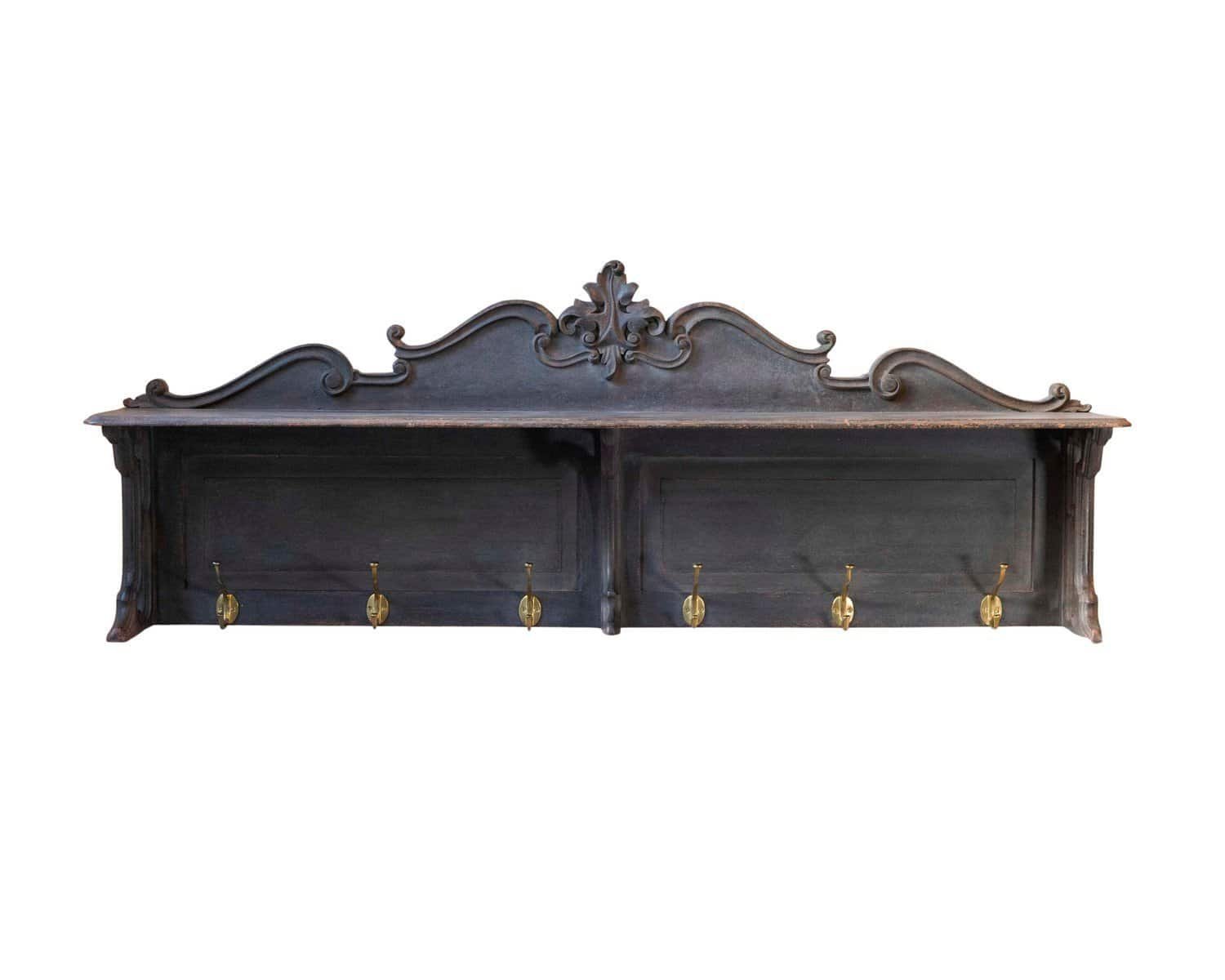 Early 20th Century Swedish Wall-Mounted Coat Rack with Brass Hooks