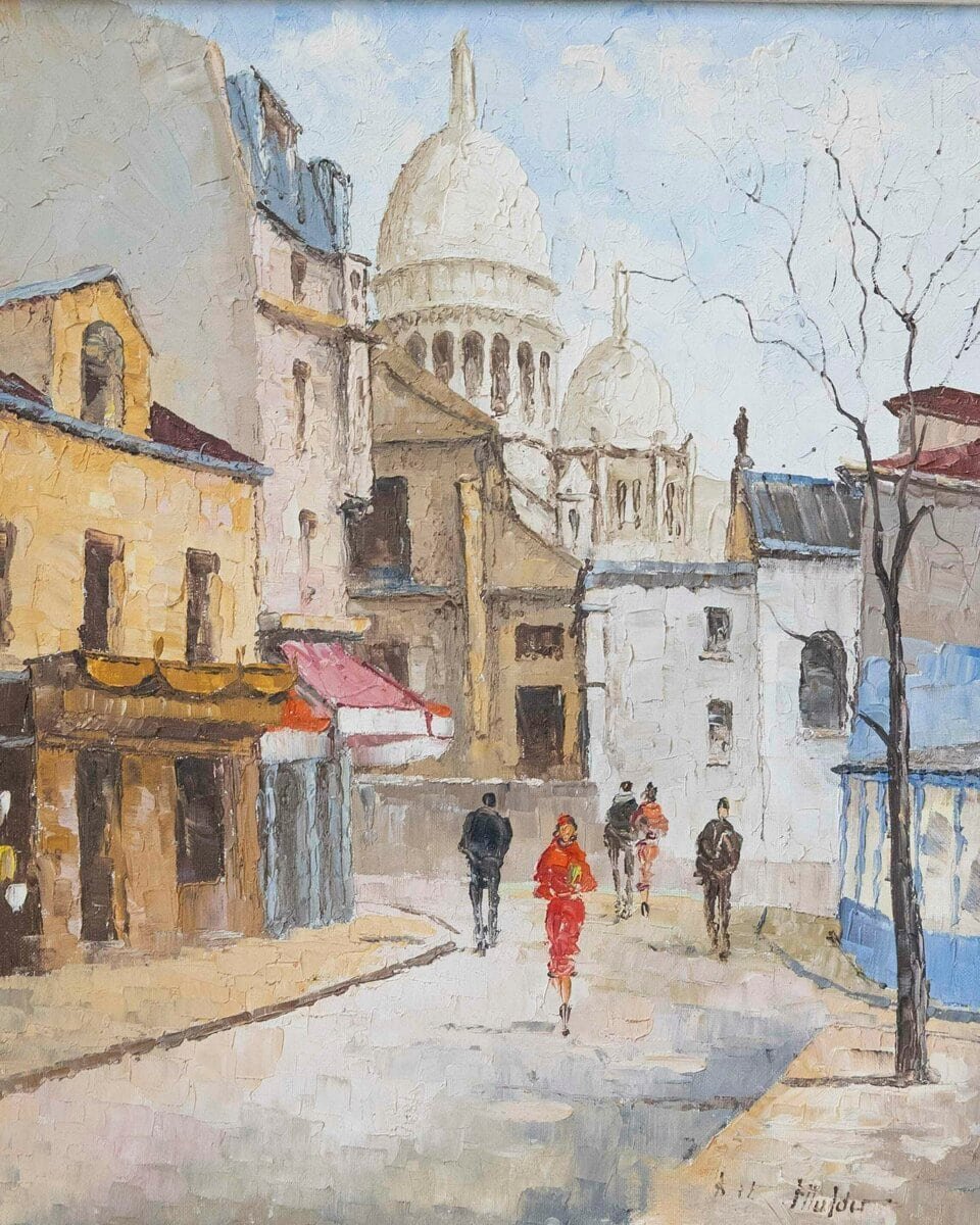 Mid-20th Century French “Montmartre, Place du Tertre” Oil on Canvas, Sacré-Cœur View - JAA