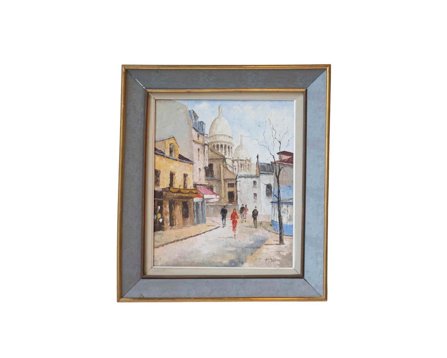 Mid-20th Century French “Montmartre, Place du Tertre” Oil on Canvas, Sacré-Cœur View - JAA