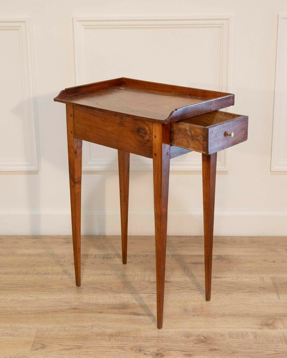Louis XVI–Style Walnut Side Table with Gallery Top, France - JAA