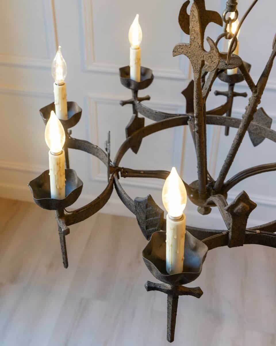 20th-Century French Wrought Iron Chandelier with Gothic Overtones - JAA