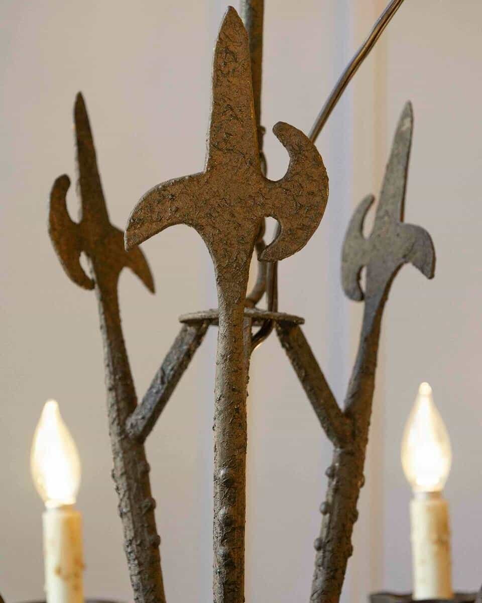 20th-Century French Wrought Iron Chandelier with Gothic Overtones - JAA
