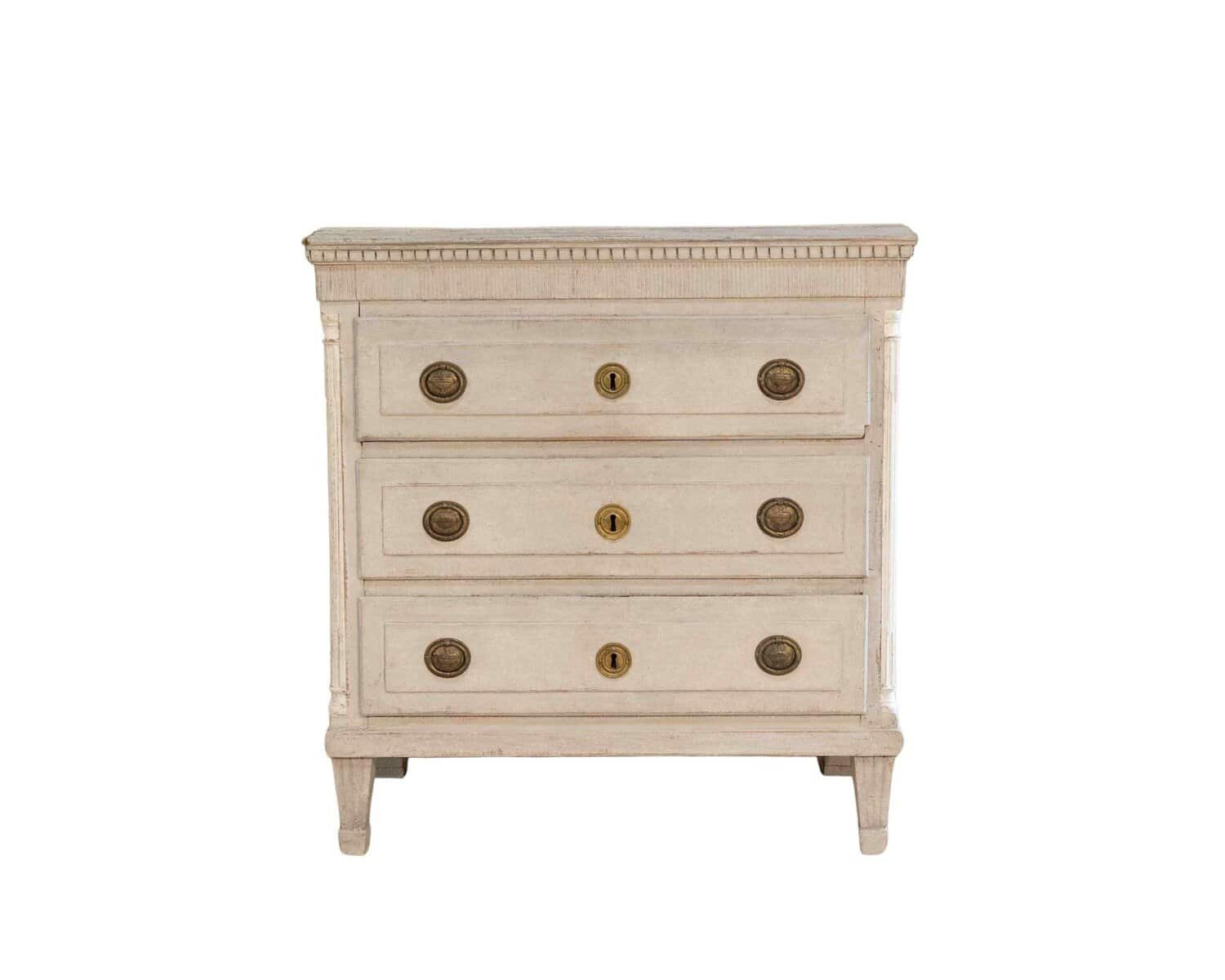 Wonderful Danish chest with columns and carvings, 19th C