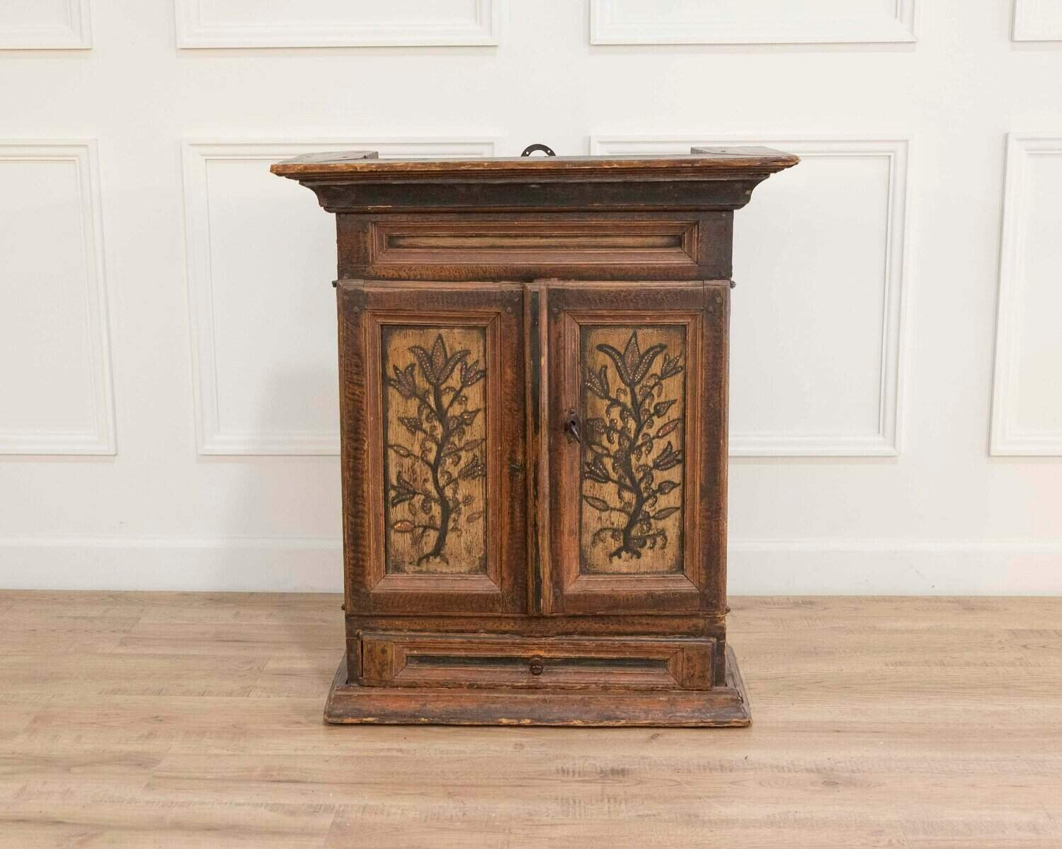 Original 19th-Century Painted Wall Cabinet with Two Doors and One Drawer - JAA