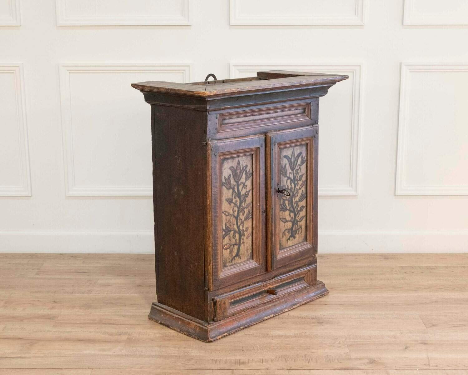 Original 19th-Century Painted Wall Cabinet with Two Doors and One Drawer - JAA