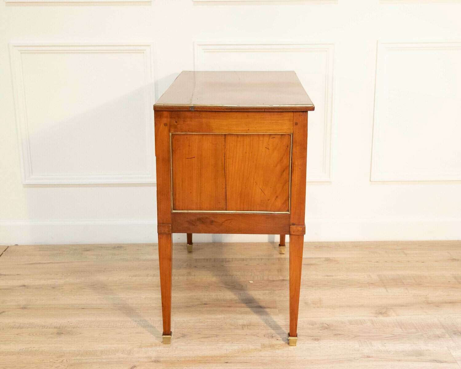 Louis XVI–Style Cherrywood Chest of Drawers with Brass Trim, France - JAA