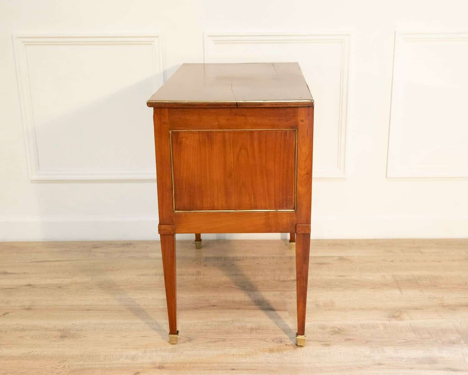 Louis XVI–Style Cherrywood Chest of Drawers with Brass Trim, France - JAA