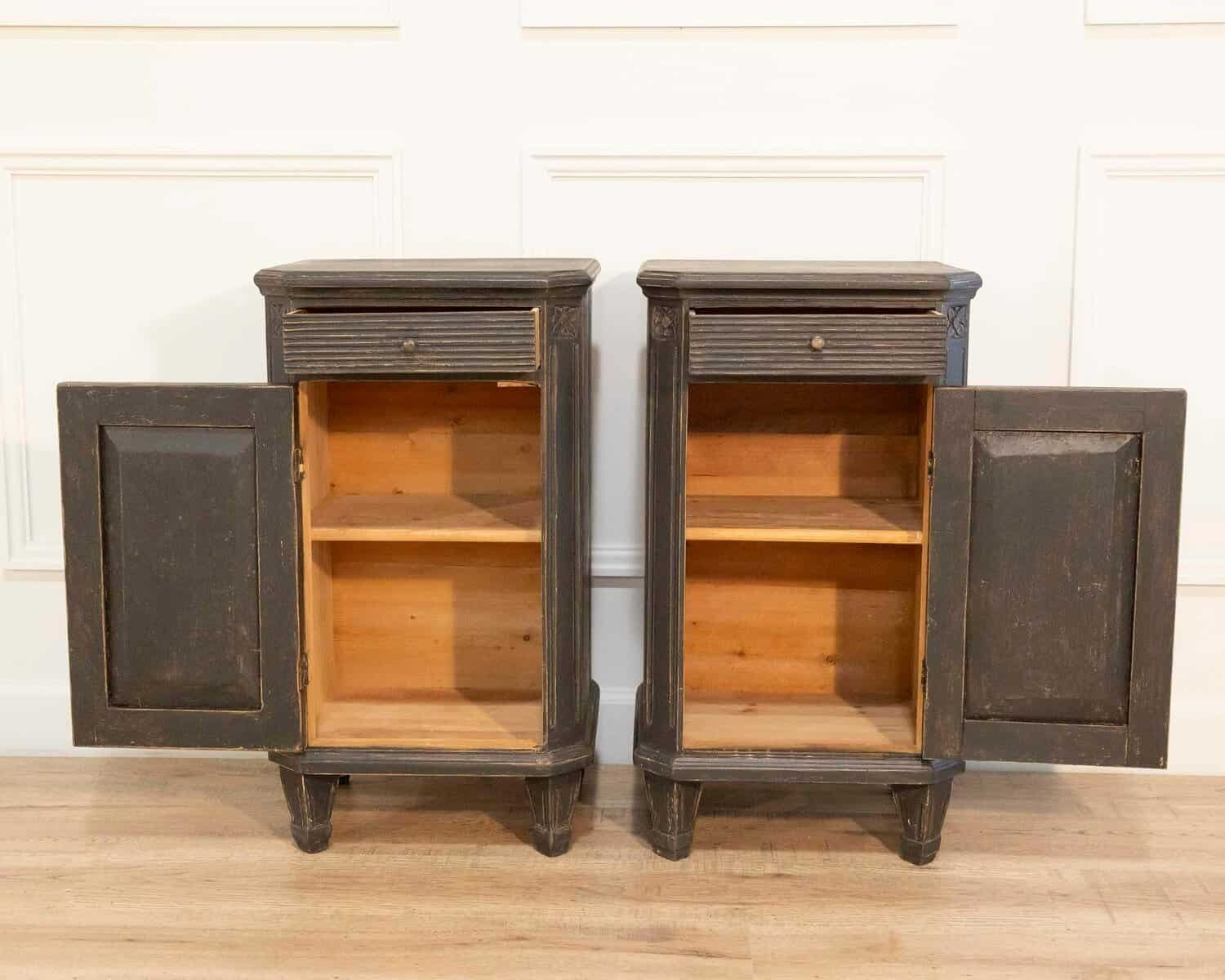 Pair of Swedish Nightstands in Black Paint, Circa 1880 - JAA