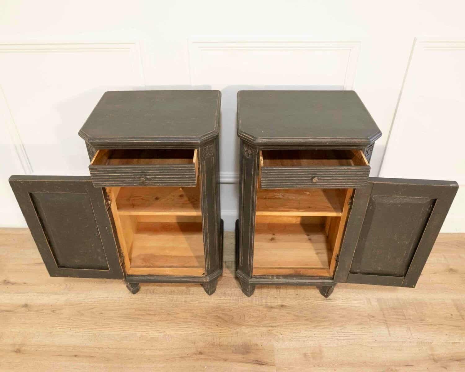 Pair of Swedish Nightstands in Black Paint, Circa 1880 - JAA