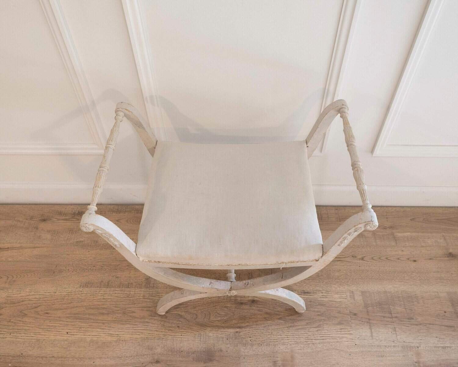 A  period Gustavian stool with handles, scraped to original paint - JAA