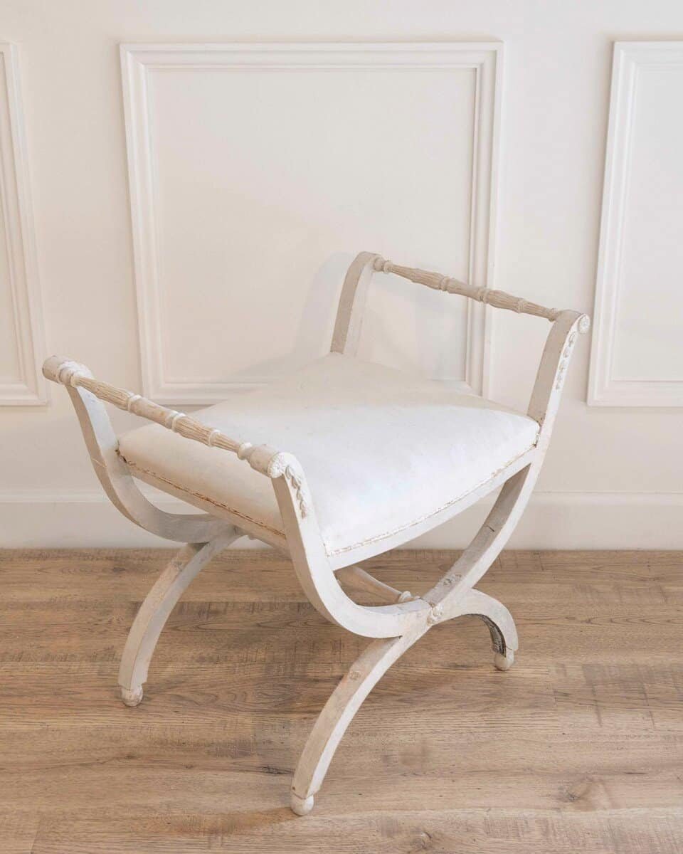 A  period Gustavian stool with handles, scraped to original paint - JAA