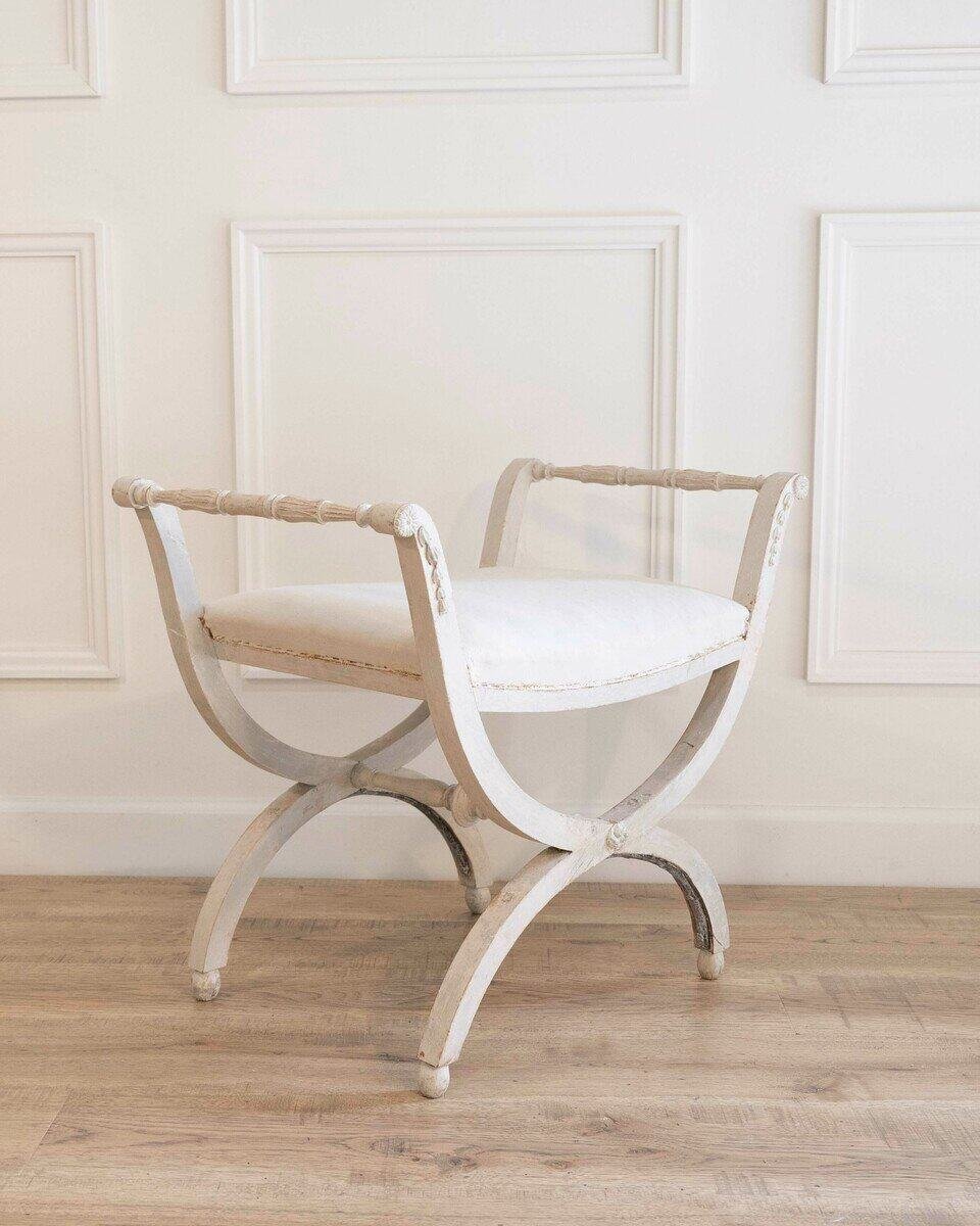 A  period Gustavian stool with handles, scraped to original paint - JAA