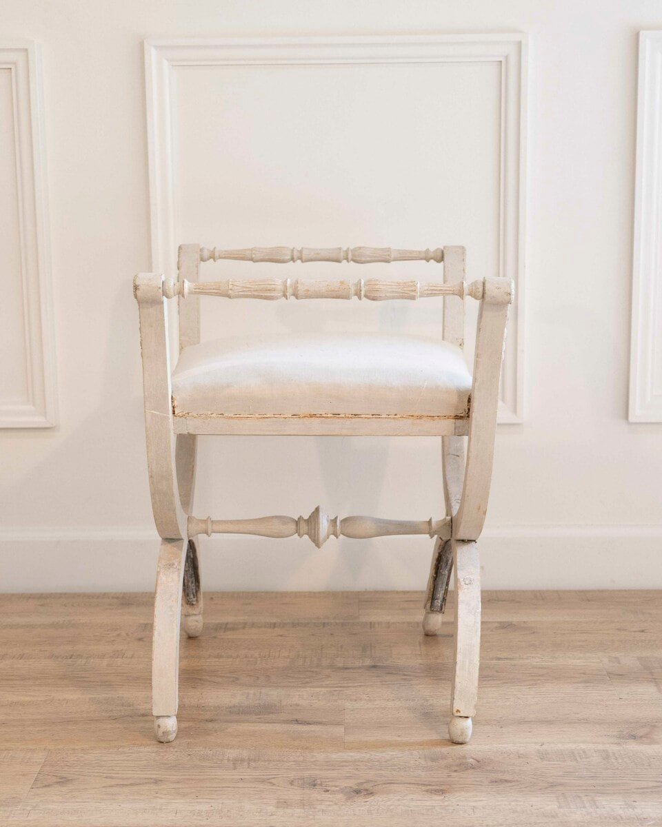 A  period Gustavian stool with handles, scraped to original paint - JAA
