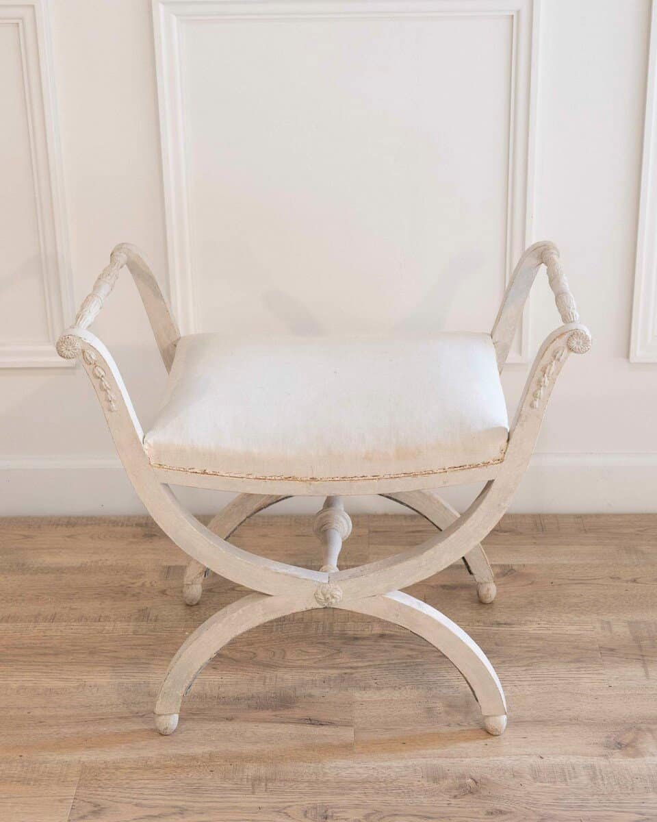 A  period Gustavian stool with handles, scraped to original paint - JAA