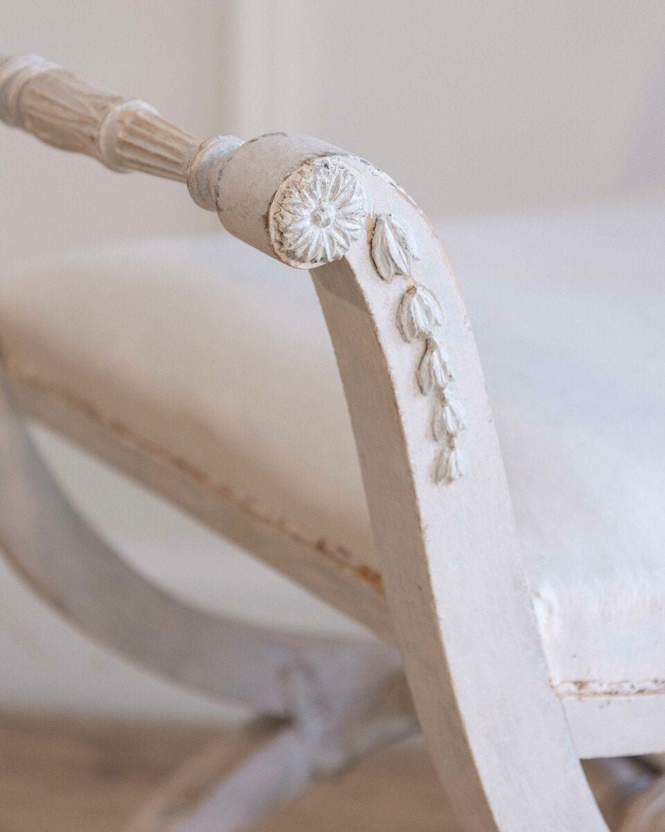 A  period Gustavian stool with handles, scraped to original paint - JAA