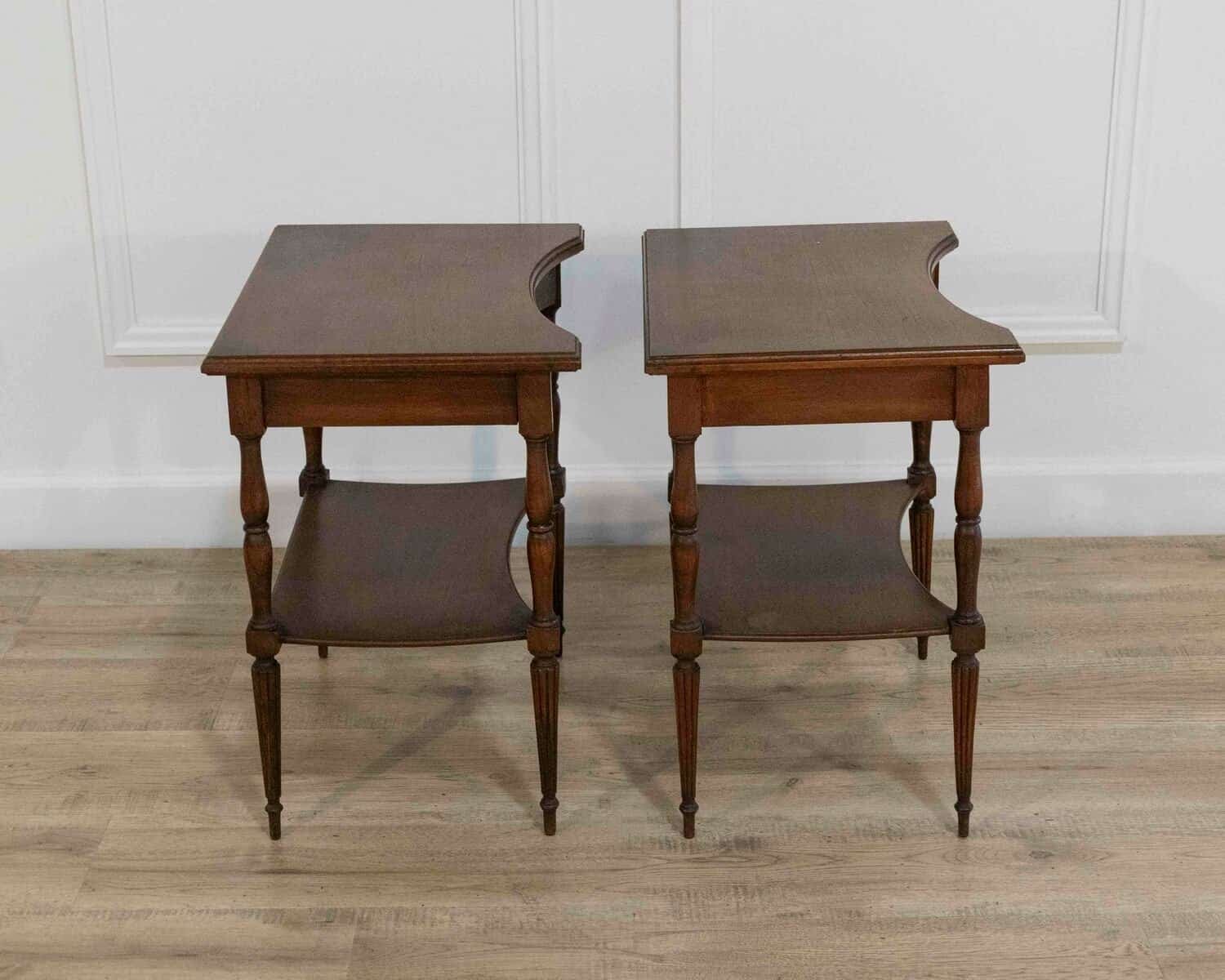 Pair of Louis XVI–Style Bedside Tables with Curved Fronts and Lower Shelves, France - JAA