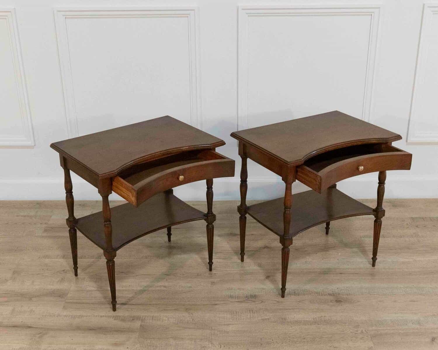 Pair of Louis XVI–Style Bedside Tables with Curved Fronts and Lower Shelves, France - JAA