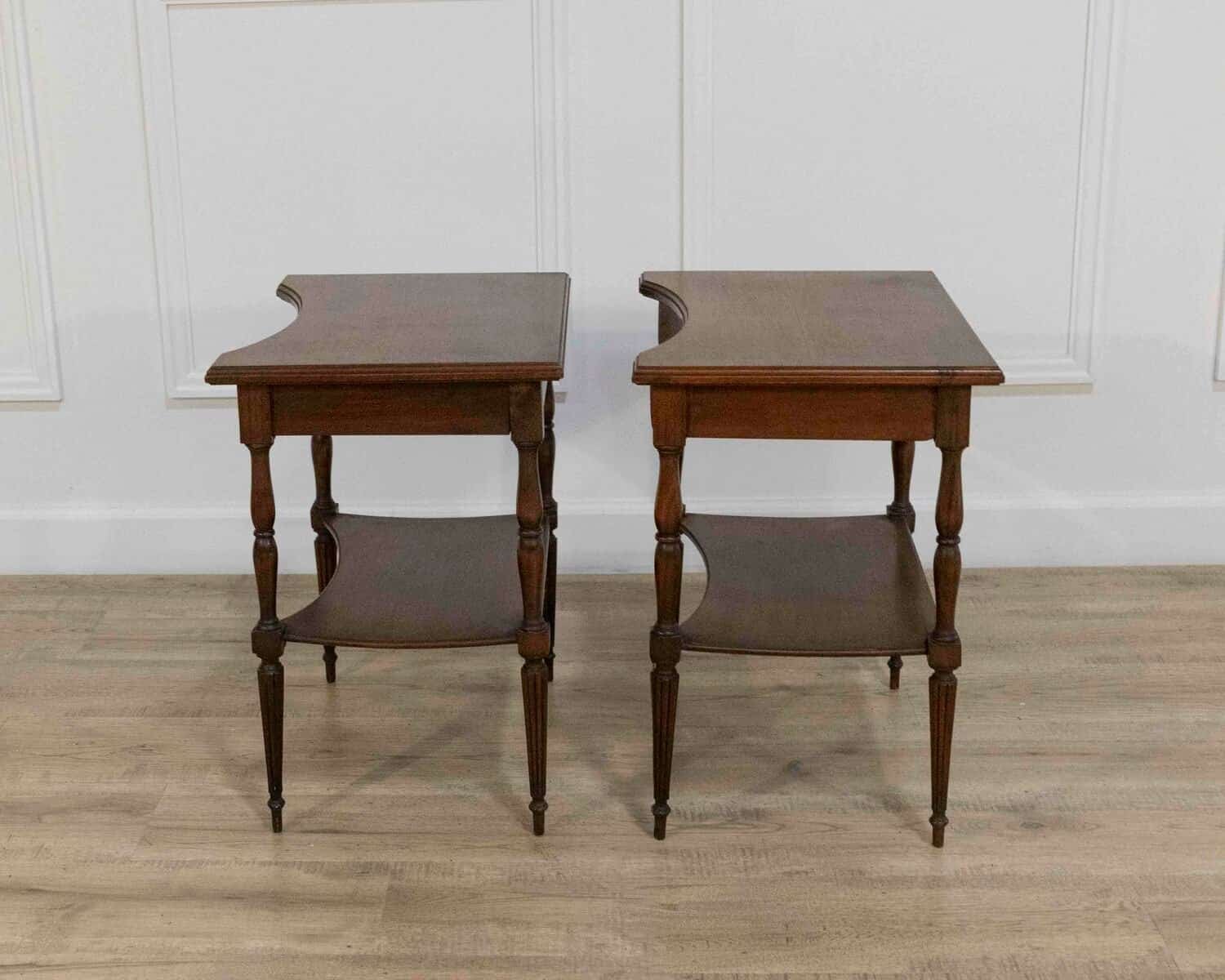 Pair of Louis XVI–Style Bedside Tables with Curved Fronts and Lower Shelves, France - JAA