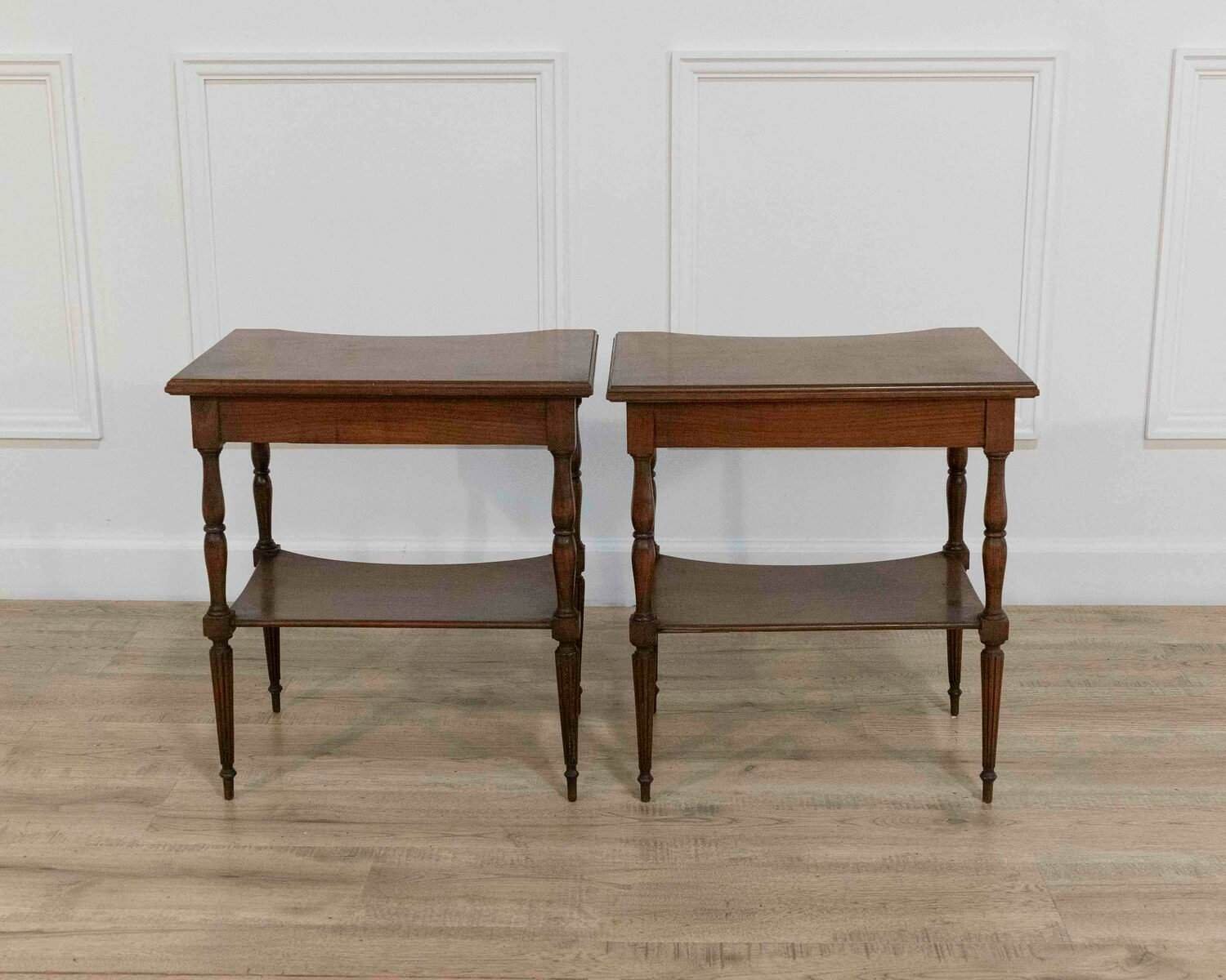 Pair of Louis XVI–Style Bedside Tables with Curved Fronts and Lower Shelves, France - JAA