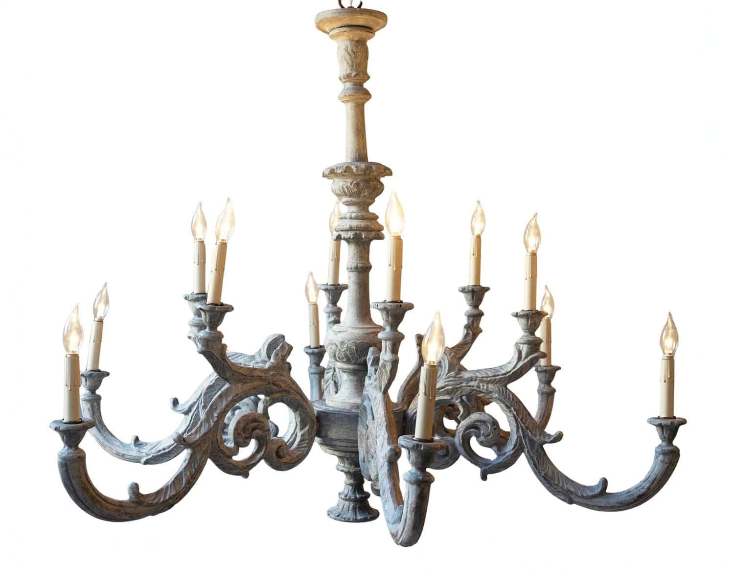 Large Carved Wooden Chandelier