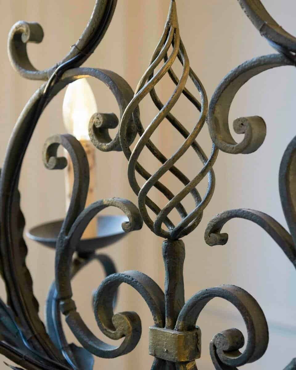 French 19th Century Six-Light Iron Chandelier with Spiral and Scrolling Arms - JAA