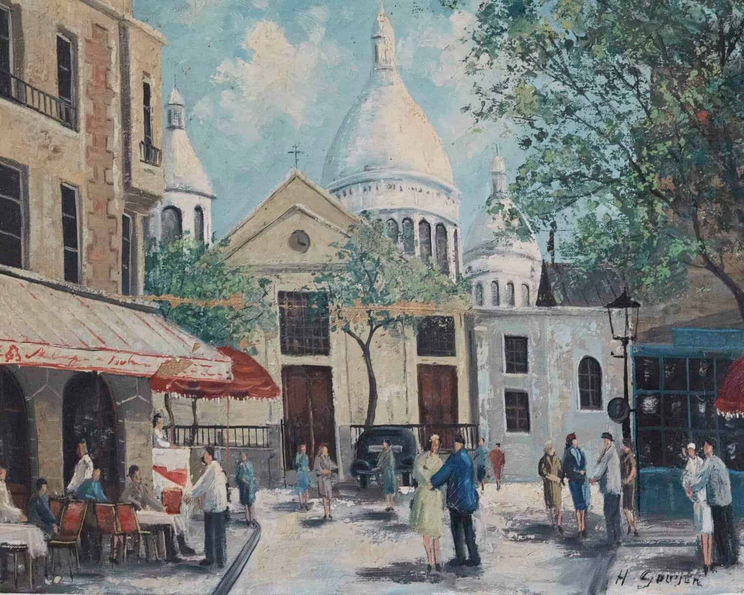 H. Gouter “montmartre Au Printemps” Paris. Place Du Tertre.basilica Of The Sacred Heart - JAA